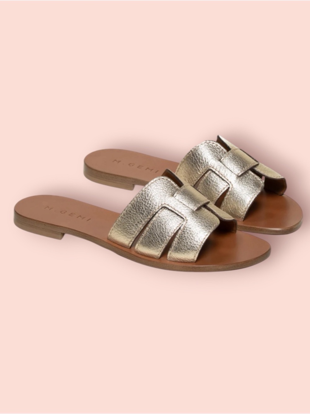 M. GEMI The Mafalda Slip On Sandals Flats Champagne Tumbled Leather